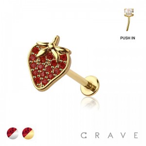 STRAWBERRY MULTI CZ TOP THREADLESS (PUSH IN) 316L SURGICAL STEEL LABRET SET